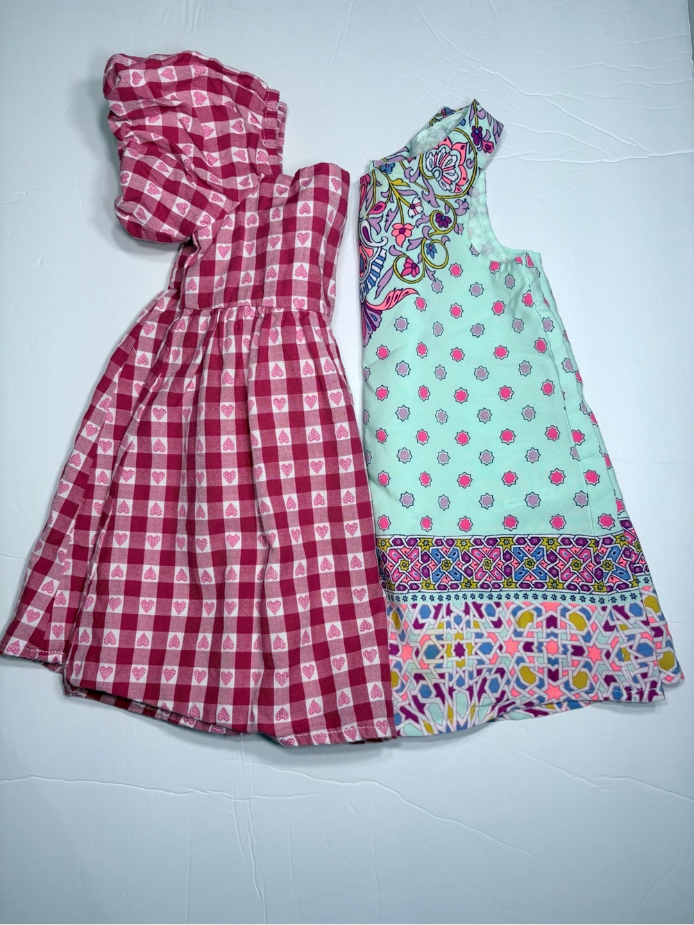 Janie and Jack Pink Gingham & Aqua Paisley Print Twin Dress Set